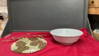 LARGE ROYAL IRONSTONE BOWL & A CHAIR HOOK PAD