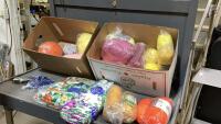 (2) BOXES OF ASSORTED YARN, FABRIC AND BUTTONS