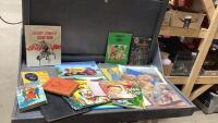 VINTAGE POSTERS, CALENDARS, CALGARY STAMPEDE SCRAP BOOK, OLD BLACK JOE 45 RECORD, ASSORTMENT OF VINTAGE BOOKS