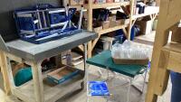 (3)ITEMS - 2 FOLDING SMALL PLASTIC TABLES + (8)PLASTIC JUGS