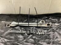SHOP BOX W/ WRENCHES, SOCKET WRENCH, TORX & MISC