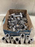SHOP BOX OF ASSORTED SOCKETS MIXED SAE/METRIC
