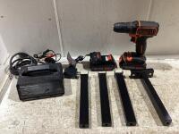 SHOP BOX W/ BLACK+DECKER DRILL, BATTERY CHARGER, (2) BATTERIES, ELIMINATOR BATTERY CHARGER & MISCELLANEOUS