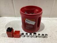 BUCKET OF ASSORTED SOCKETS SAE/METRIC & MISCELLANEOUS