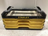 STANLEY 3-DRAWER MULTI-TOOL BOX SET OF SOCKETS, WRENCHES & DRILL BITS (INCOMPLETE)