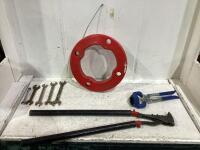 SHOP BOX W/ WRENCHES, HAND RIVET, NUT COVER PILERS & CABLE PULLER
