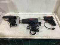 SHOP BOX OF CORDED TOOLS W/ SUPER STRIPPER 1500 HEATER, WELLER SOLDERING GUN & BOSTIK GLUE GUN