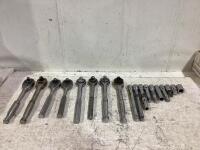 SHOP BOX W/ RATCHET WRENCHES, EXTENSION SOCKETS & MISCELLANEOUS