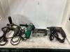 SHOP CRATE OF CORDED TOOLS W/ JIGSAW, GRINDER & (2) DRILLS