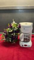 GE COFFEE MAKER & ARTIFICIAL FLOWERS