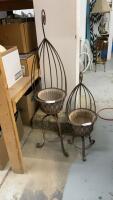 (2) METAL PLANTERS W/ DECORATIVE BACKS