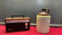 WHISKEY CROCK & VINTAGE SONY RADIO