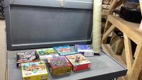 BOX OF ASSORTED PUZZLES + PUZZLE ROLLER