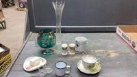 FLAT W/ HYCROFT COWBOY HAT, DECORATIVE GLASS, PRETTY TEA CUP