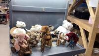 ASSORTMENT OF PLUSH TEDDY BEARS AND WOODEN SLEDS AND BIKES