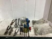 SHOP BOX W/ AIR SPRING MOUNTING KIT, PILERS, SCREWDRIVERS, EXTENSION CORD & MISCELLANEOUS