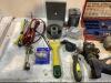 SHOP TOTE OF MISCELLANEOUS W/ SOCKET SET, ANGLE GRINDER, BATTERY, WIRE BRUSH WHEEL & SMALL PAINT ROLLER - 4