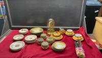 VINTAGE ITEMS - BUTTER KNIVES, GERMAN TEA SET, ANNIVERSARY CLOCK, EMBOSSED DISH SET, TUDOR ROSE DISHES