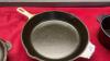 CAST IRON PANS - CUISINART SKILLET W/ ENAMEL OUTER, SMALL DUTCH OVEN W/ LID, SMALL POT - 2