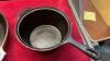 CAST IRON PANS - CUISINART SKILLET W/ ENAMEL OUTER, SMALL DUTCH OVEN W/ LID, SMALL POT - 3
