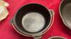 CAST IRON PANS - CUISINART SKILLET W/ ENAMEL OUTER, SMALL DUTCH OVEN W/ LID, SMALL POT - 4