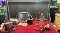 KITCHEN COLLECTIBLES - GRINDER, MILK BOTTLES, COFFEE GRINDER, ELECTRIC TOASTER, WESTEBEND SALT & PEPPER, DIAL-O-MATIC