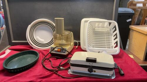 GE FOOD PROCESSOR, DRYING RACK, WAFFLE IRON,