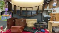 (2) VINTAGE LEATHER BRIEFCASES, WICKER BAG, HORIZON VINYL BAG, JORDACHE TRAVEL BAG