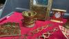 COLLECTION OF BRASS ITEMS - LETTER HOLDER W/ MIRROR, MUGS, BELLS, CHALISE, NAPKIN HOLDER, SMALL FIGURINES, WALL DECOR - 2