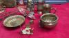 COLLECTION OF BRASS ITEMS - LETTER HOLDER W/ MIRROR, MUGS, BELLS, CHALISE, NAPKIN HOLDER, SMALL FIGURINES, WALL DECOR - 3