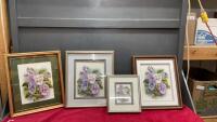 (4) TOLLE ART PICTURES - PURPLE/WHITE FLOWERS