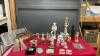 BOX OF DECOR - MARBLE BOOK ENDS, CARVED STONE OWL, FIGURINES, COASTERS, (2) SMALL WILLOW TREE ORNAMENTS