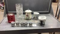 BOX W/SPICE MAGNETIC CONTAINERS, CHOCOLATE FONDUE SET, CANNISTER