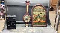 (3)ITEMS - GOLF WALL DECOR, BAROMETER, SMALL FAN