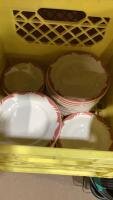 (1) CRATE W/&ldquo;ERICA&rdquo; VITRIFIED CHINA DISHES - SAUCERS, LUNCHEON PLATES, SMALL BOWLS