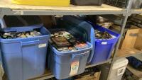 (4) TOTES AND (1) BOX OF ASSORTED VHS MOVIES