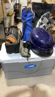 SHELF #12 - CAMPING ITEMS - LARGE COLEMAN COOLER, ALUMINUM TABLE, CAMPING CHAIRS