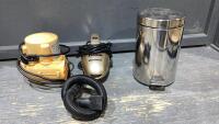 BOX W/SMALL GARBAGE CAN, BLOWER, EUREKA VACUUM