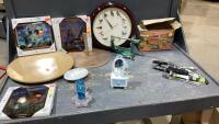 (2)BOXES W/LAZY SUSAN, APPLE PARER, FOILED WOOD IMAGES, CANDLES