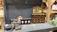SMALL 3 SHELF UNIT, JEWLERY STORAGE UNIT W MIRROR, (2) TABLE CLOCKS