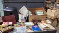 (2)BOXES WITH PAPER SHREDDER + BOOKS - NOVELS, TEXTBOOKS, DOMINOS GAME,