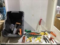 TOTE OF MISCELLANEOUS GARDEN TOOLS