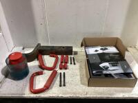 SHOP BOX W/ JEEP JK ALUMINUM HOOD LATCH, TRAILER HITCH, (2) WILD BOAR & GREASE