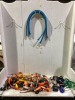 SHOP BAG OF ASSORTED STRAPS W/ RATCHET, CORD, BUNGEE & MISCELLANEOUS ITEMS