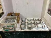 BOX OF JOIST HANGERS WITH BUCKET OF SCREWS