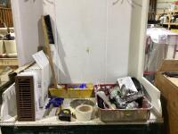 SHOP BOX OF MISCELLANEOUS W/ (2) CLAMPS, VENTILATION COVERS AND PAINTING CONTENTS