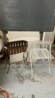 (3) SMALL METAL FOLDING TABLES & METAL PLANT STAND