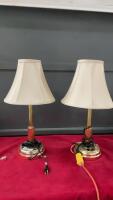 (2) BRASS TABLE LAMPS W/ CREAM COLORED SHADES