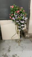 BRASS PLANT STAND W/ ARTIFICIAL FLOWERS