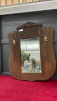 VINTAGE WALL MIRROR IN RUSTIC LOOKING FRAME & BRASS HOOKS